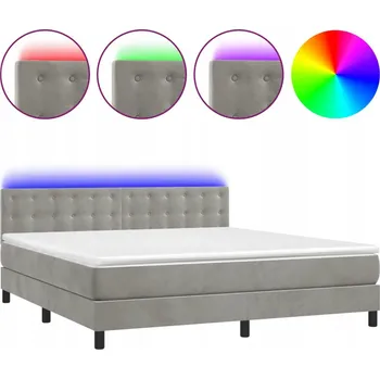 Postel Kontinentální postel s matrací a LED diodami, světle šedá, 203x180x78/88 cm