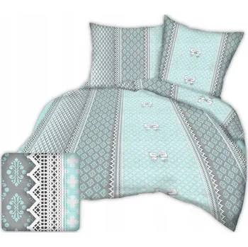 Povlečení Krepové povlečení 160x200, vzor mátově šedá krajka s mašličkami