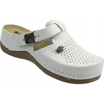 Dámské pantofle KOŽENÉ DÁMSKÉ NAZOUVÁKY BÍLÉ LEON 900 PŘÍRODNÍ KŮŽE NASTAVITELNÉ