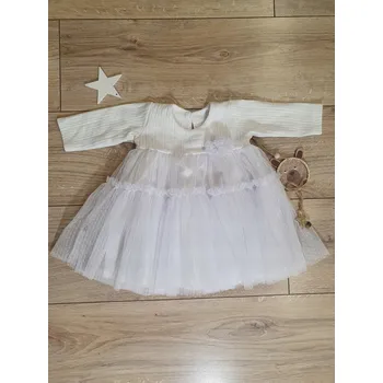 Dívčí oblečení Dětské tyl Šaty Mamatti s dlouhým rukávem, bílé, vel 74