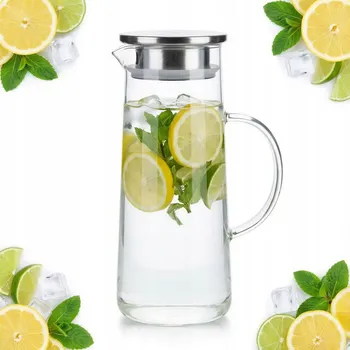 SKLENĚNÝ DŽBÁN 1,3L S VÍKEM NA SERVÍROVÁNÍ ČAJE, VODY, ŠŤÁVY A SVAŘÁKU