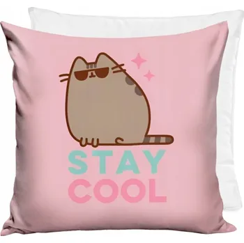 Polštář Dekorační povlak + Polštář Bílý velvet 40x40 Kočka Kotě Pusheen Růžová