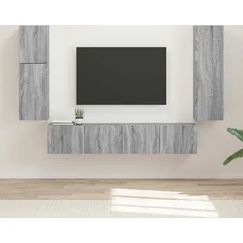 Obývací stěna vidaXL Sestava TV skříněk Nástěnný 4 pcs Šedá Sonoma kompozitní dřevo [3409039]