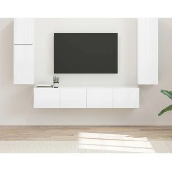 Obývací stěna vidaXL Sestava TV skříněk 4 pcs Vysoce lesklá bílá kompozitní dřevo [3409037]