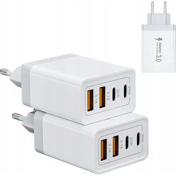 2 KUSY 40W RYCHLÁ SÍŤOVÁ NABÍJEČKA: 2x USB-C 2x USB-C QC 3.0 Bílá