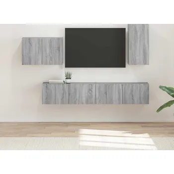 Obývací stěna vidaXL Sada televizního nástěnného kabinetu Nástěnný 4 pcs Šedá Sonoma [3408940]