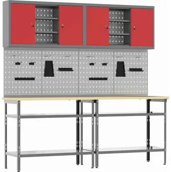 Dílenský stůl vidaXL Sada pracovního stolu 8 pcs Červená Práškově lakovaná ocel [3321503]