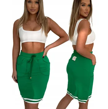 Dámská sukně Sukně dámská na gumu ke kolenům sportovní bavlněná kapsy zelená L