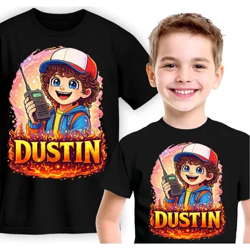 Chlapecké tričko DĚTSKÉ TRIČKO ČERNÉ STRANGER THINGS DUSTIN SEZÓNA VELIKOST M 140 CM