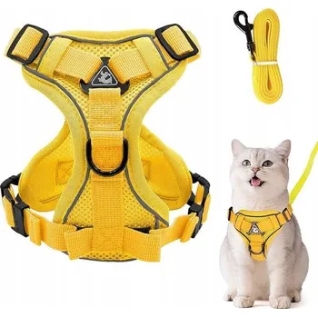 Postroj pro psa Postroj pro kočky s vodítkem, nastavitelný, měkký, velikost XS, žlutý