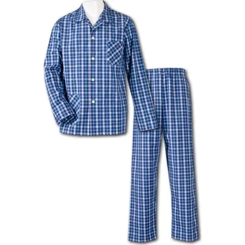 Pánské pyžamo Pánské propínací popelínové pyžamo Luiz Charles kostka modré Barva: Modrá, Velikost: 48
