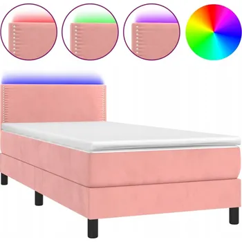 Postel Kontinentální postel s matrací 203x100x78/88 cm, růžová, s LED osvětlením