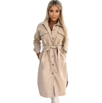 Dámský kabát Teplý kabát s kapsami, knoflíky a zavazováním v pase Numoco numoco basic krémová 2499591