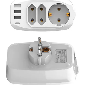 Elektrická zásuvka Napájecí adaptér se 3 USB porty a 1 portem typu C