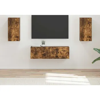 Obývací stěna vidaXL Sada televizního nástěnného kabinetu Nástěnný 4 pcs Kouřový dub [3408912]