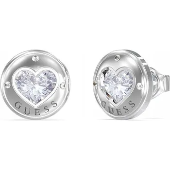 Náušnice Stříbrné náušnice Guess ROLLING HEARTS mince s křišťálem srdce