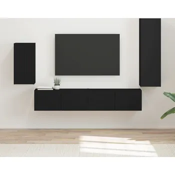 Obývací pokoj vidaXL Sestava TV skříněk Nástěnný 4 pcs Černá kompozitní dřevo [3409007]
