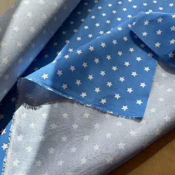 Vzorek - Modré hvězdičky, 100% tencel, plátno/šatovka