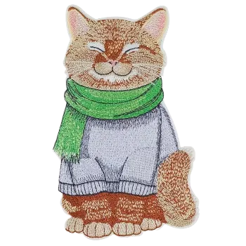Nažehlovací nášivka - kočka s šálou (7,6 x 12,0 cm)