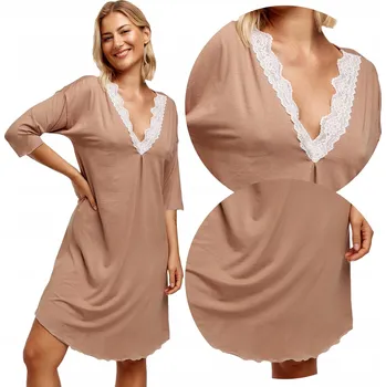 Dámské noční prádlo Noční Azal 3/4, hnědá krajka, velikost S