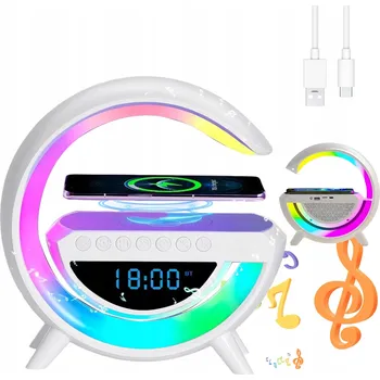 Bluetooth reproduktor LED Lampa Nabíječka QI Reproduktor RGB RADIO HODINY BLUETOOTH 5.3