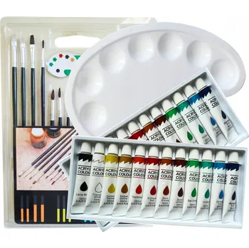 Výtvarná sada AKRYLOVÉ BARVY 24 ks ŠTĚTCE 15 ks SADA PALETKA