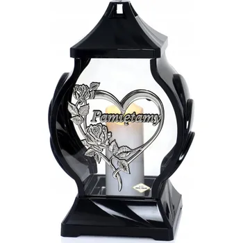 Svíčka Moderní hřbitovní svíčka na hrob s efektním motivem srdce a nápisem "Vzpomínáme" stříbrná