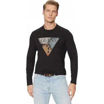 Pánské tričko TRIČKO tričko s dlouhým rukávem GUESS , velikost CN, GUESS TRIANGLE, černé, velikost XL