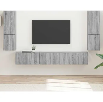 Obývací stěna vidaXL Sestava TV skříněk Nástěnný 4 pcs Šedá Sonoma kompozitní dřevo [3409048]