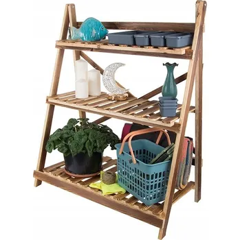 regál Dřevěný regál vysoký na květiny, 3patrový regál na květináče