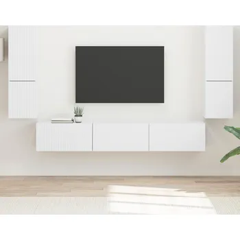 Obývací stěna vidaXL Sestava TV skříněk Nástěnný 4 pcs Bílá kompozitní dřevo [3409042]