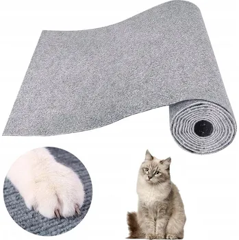 SAMOLEPICÍ ŠKRABACÍ PODLOŽKA PRO KOČKY OŘEZANÁ 200 X 40 CM ŠEDÁ NA GAUČI