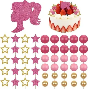 Party dekorace 51 ozdob na dorty pro dívky, Třpytivé ozdoby na dorty k narozeninám, Dekorace na dětské