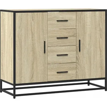 Komoda Skříňka dub sonoma 92 x 35 x 76 cm s kovovým rámem, 4 přihrádky a 4 zásuvky