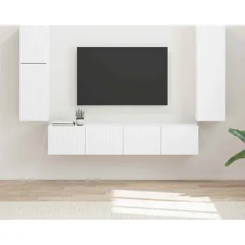 Obývací stěna vidaXL Sestava TV skříněk Nástěnný 4 pcs Bílá kompozitní dřevo [3409033]