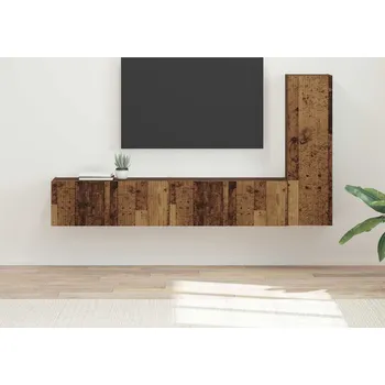 Obývací stěna vidaXL Sestava TV skříněk Nástěnný 3 pcs Staré dřevo kompozitní dřevo [3408995]