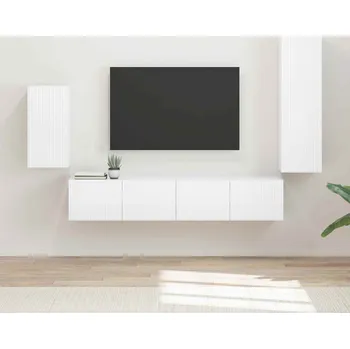 Obývací stěna vidaXL Sestava TV skříněk 4 pcs Vysoce lesklá bílá kompozitní dřevo [3409010]