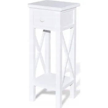 Konferenční stolek Stolek pod telefon se zásuvkou, borovicové dřevo, bílý, 27x27x65,5 cm