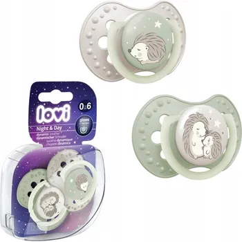 LOVI Dudlík silikonový dynamický 0-6m 2 ks Night&Day Hedgehog svítící