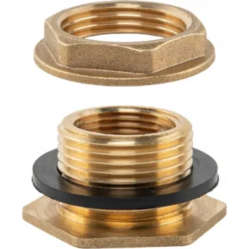 Stavebniny Průchodka nádrže VNITŘNÍ ZÁVIT 1/2" - VNĚJŠÍ ZÁVIT 3/4" s maticí s VNITŘNÍ ZÁVIT 3/4" BR-P12034