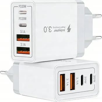 RYCHLÁ SÍŤOVÁ NABÍJEČKA 2x USB 2x USB-C QC 3.0 PD 40W UNIVERZÁLNÍ