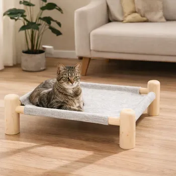 Pelíšek pro psa Dřevěný pelíšek pro domácí mazlíčky 49,5 x 49,5 x 15 cm