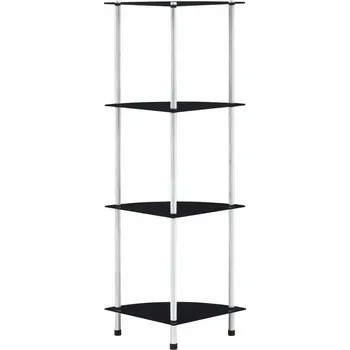 police Skleněná police se 4 úrovněmi, tvrzené sklo, nerezová ocel, černá, 30x3