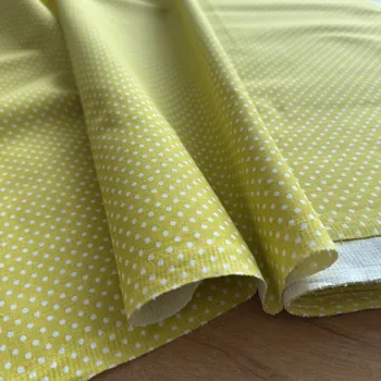 Vzorek - Bavlněné plátno žluté s bílými puntiky
