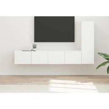 Obývací stěna vidaXL Sestava TV skříněk Nástěnný 3 pcs Bílá kompozitní dřevo [3408988]