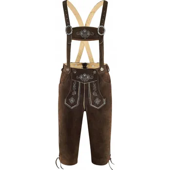 Pánské kalhoty Tradiční Bavorské Kalhoty s Koženými Šlemi na Oktoberfest Hnědé 48