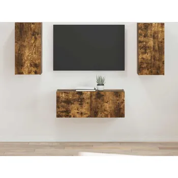Obývací stěna vidaXL Sestava TV skříněk Nástěnný 2 pcs Kouřový dub kompozitní dřevo [3408966]