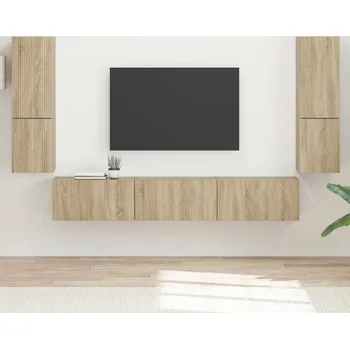 Obývací stěna vidaXL Sestava TV skříněk Nástěnný 4 pcs Sonoma dub kompozitní dřevo [3409044]