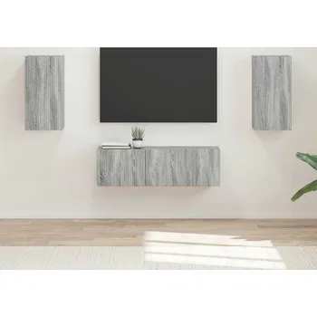 Obývací stěna vidaXL Sada televizního nástěnného kabinetu Nástěnný 4 pcs Šedá Sonoma [3408913]