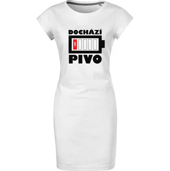 Dámské šaty Bavlněné letní šaty Dochází pivo baterie Velikost: 2XL, Barva: Bílá